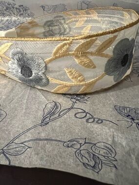 Elegant Gold & Gray Floral Embroidered Headband